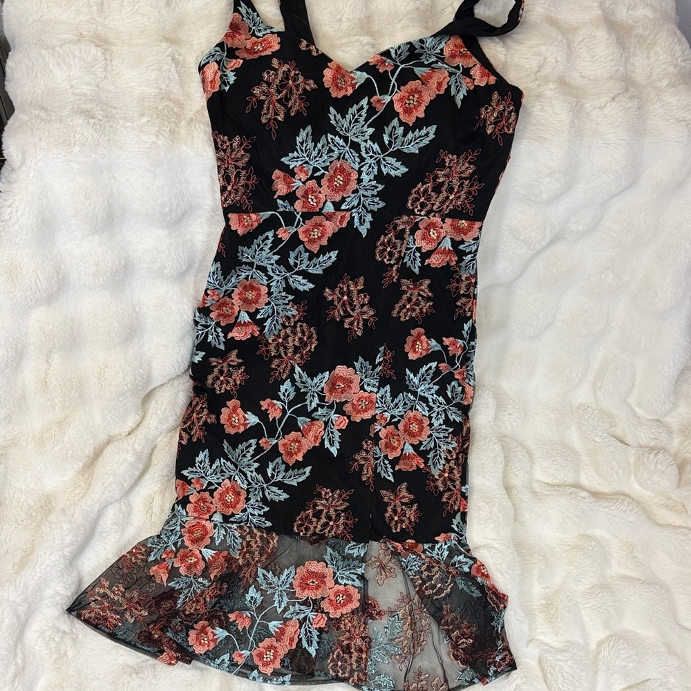 Guess Black Dress with Red and Blue Floral Design